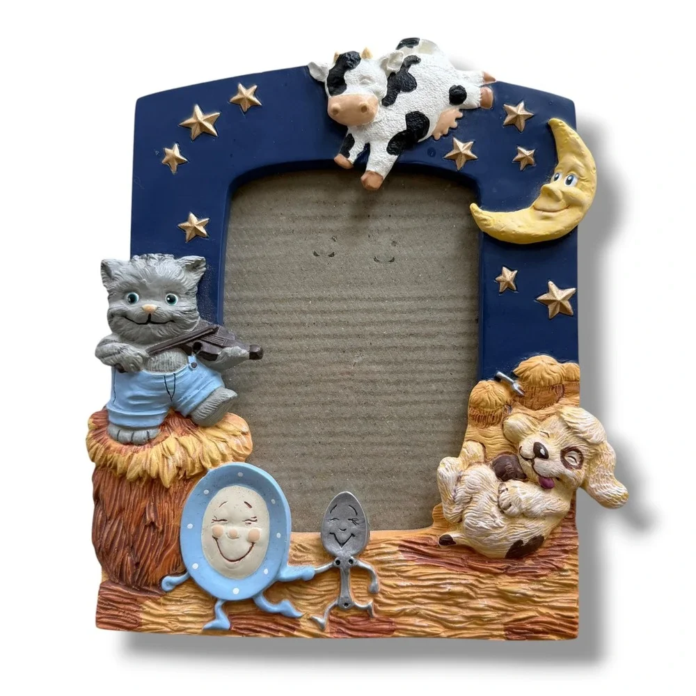Hey Diddle Diddle Nursery Rhyme Resin Picture Frame Cow Moon Cat 3.5 x 5